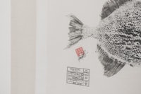 a black and white drawing of a fish